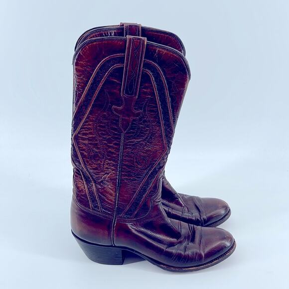 Lucchese Shoes - Vintage Lucchese black cherry leather western roper rodeo cowboy boots sz 6.5A
